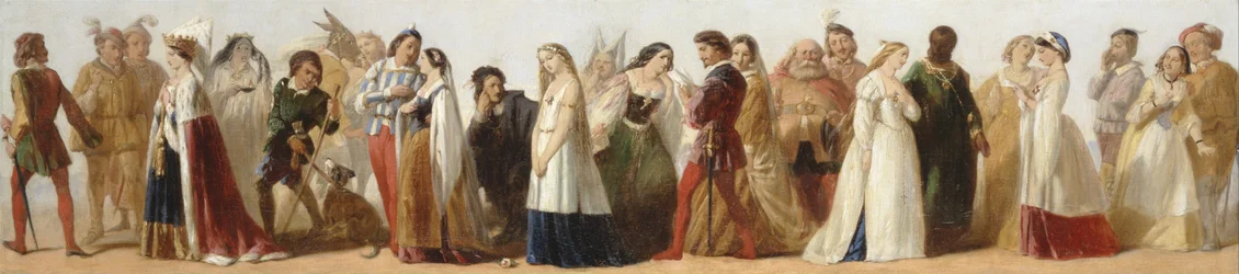 Prozession von Charakteren aus Shakespeares Stücken